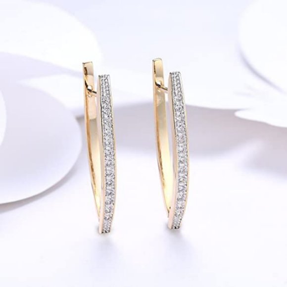 18K Gold Plated Drop Hoop Earrings - Picture 4 of 6